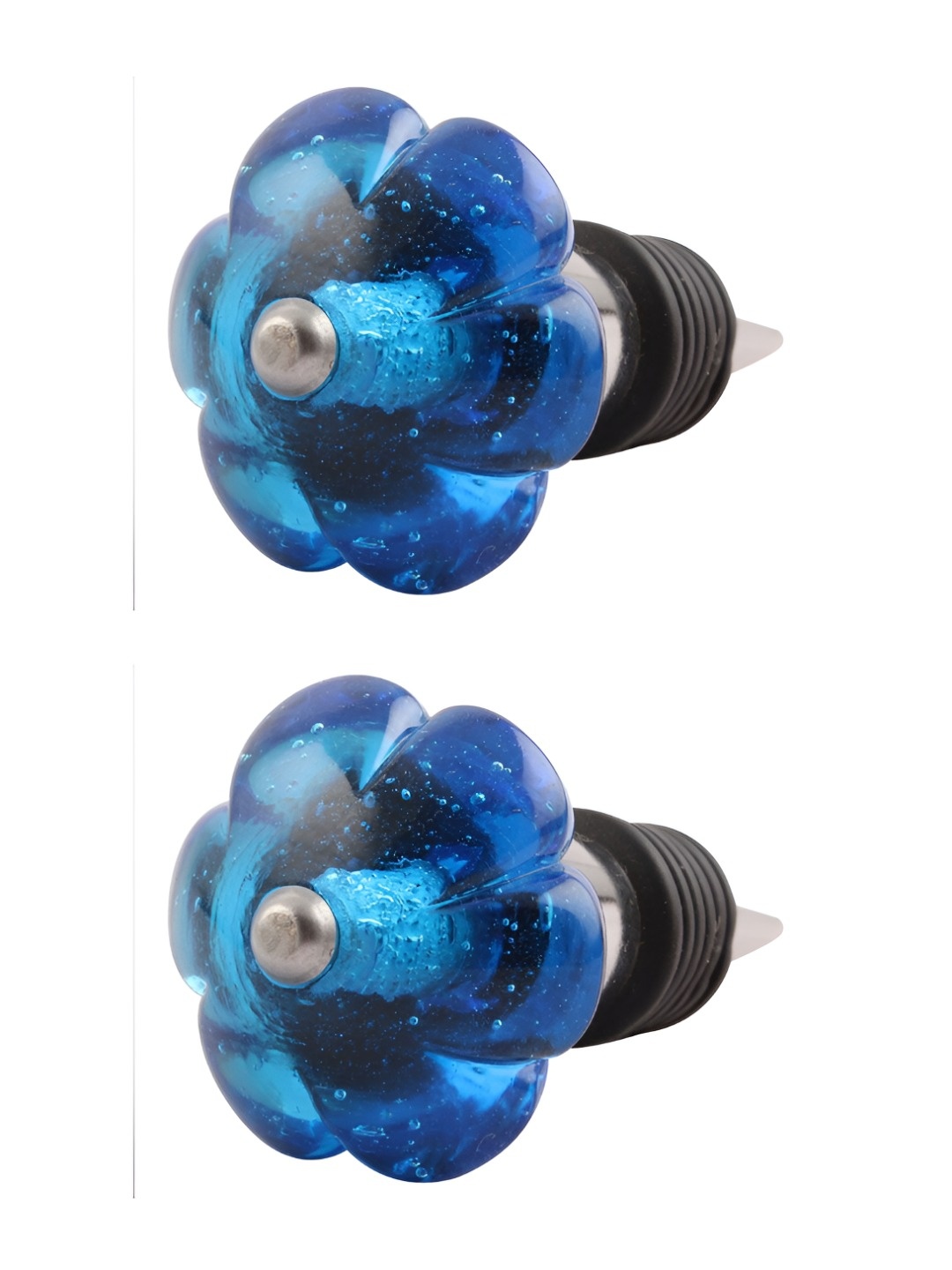 

Indianshelf Blue & Black 2 Pieces Melon Flower Glass Wine Bottle Stopper