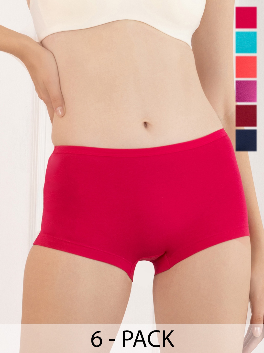 

Lux Cozi Pack Of 6 Cotton Mid-Rise Boy Shorts Briefs COZIHER_501_PTY_6PC, Assorted