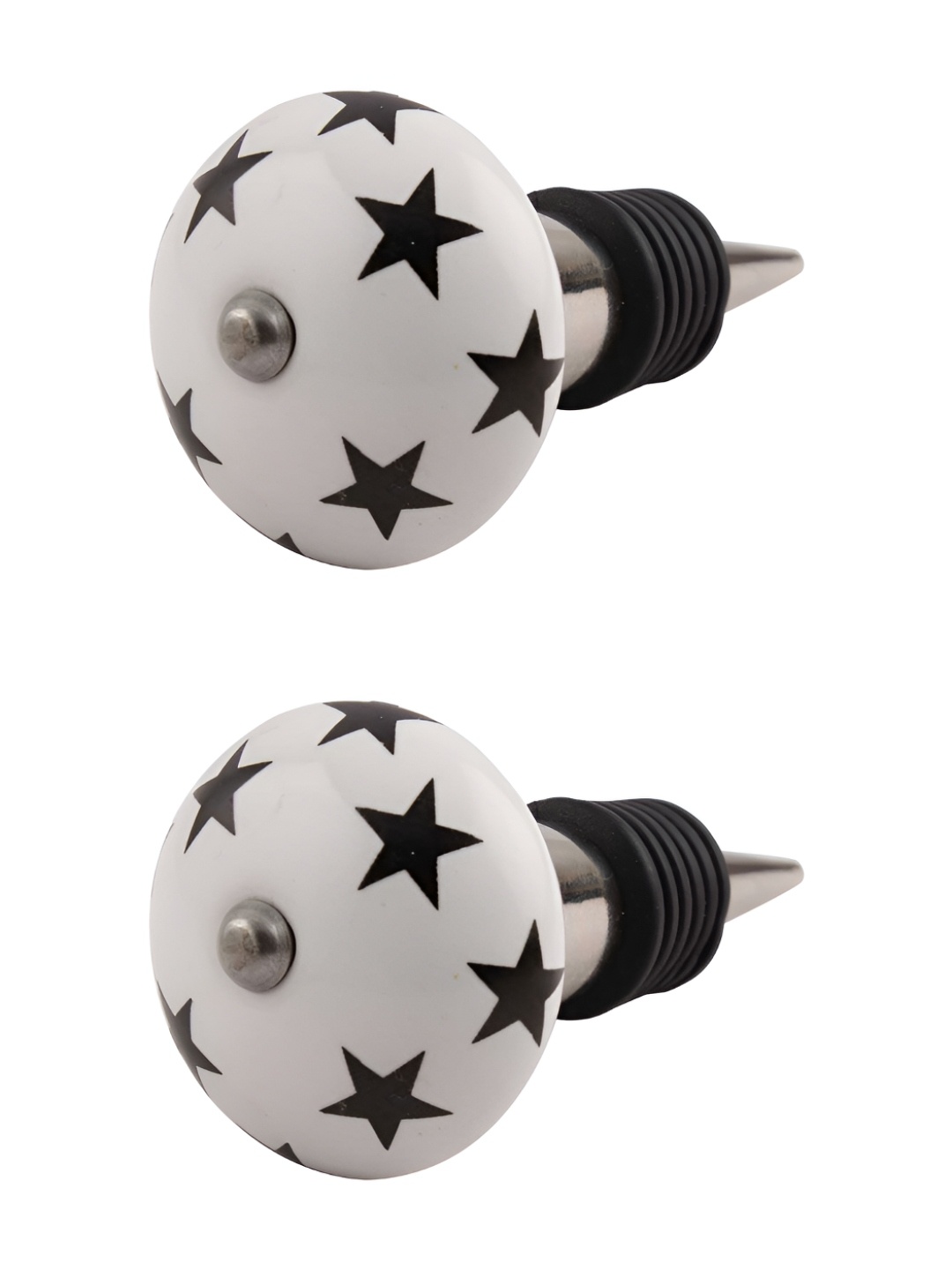 

Indianshelf White & Black 2 Pieces Star Printed Ceramic Wine Bottle Stoppers