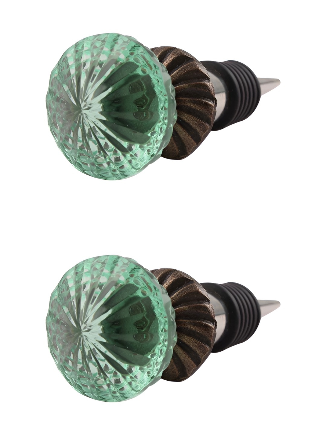 

Indianshelf Green and Black 2 Pieces Fine Cut Glass Wine Bottle Stoppers