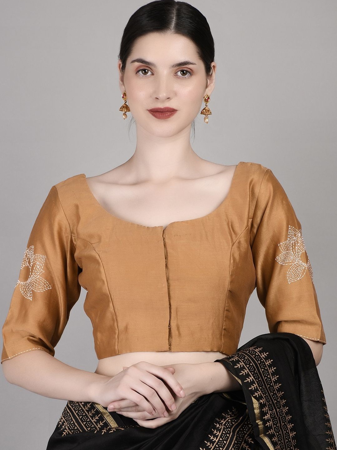 

PALASH Women Embroidered Round Neck Blouse, Brown