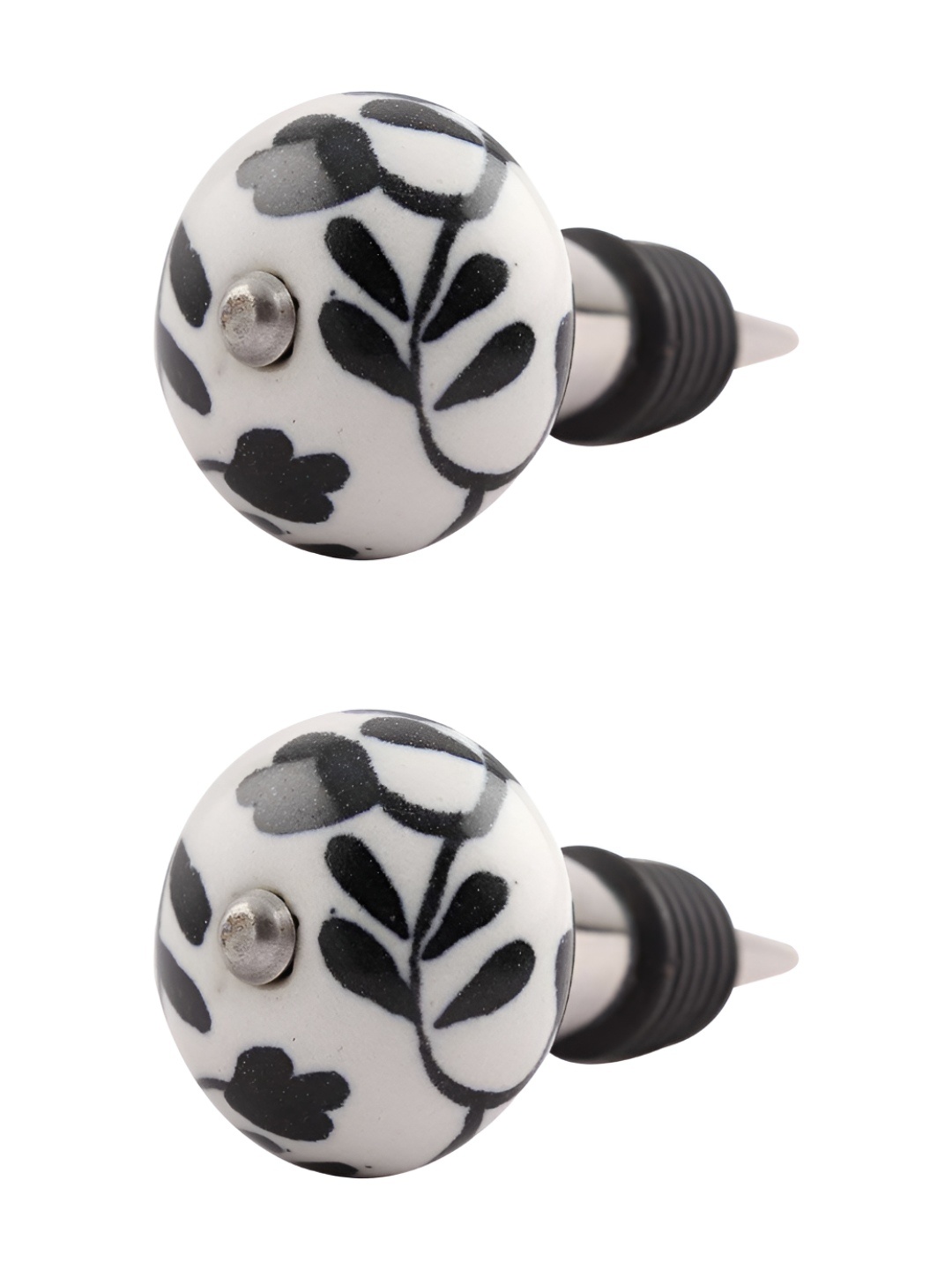 

Indianshelf White & Black 2 Pieces Floral Printed Ceramic Wine Bottle Stopper