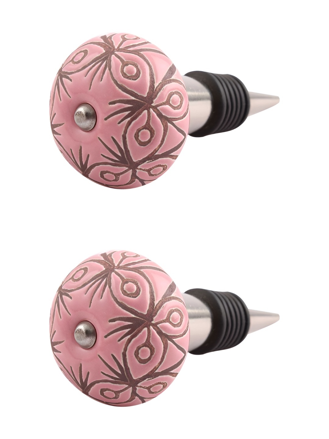 

Indianshelf Pink & Grey 2 Pieces Floral Printed Ceramic Wine Bottle Stoppers