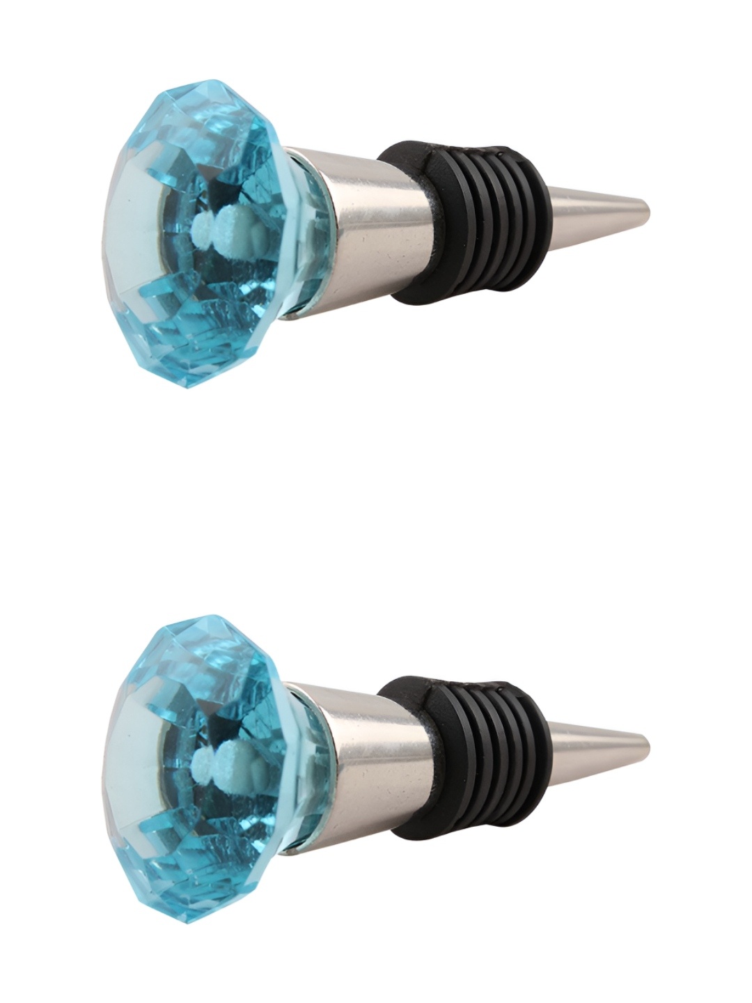

Indianshelf Blue & Silver-Toned 2 Pieces Glossy Diamond Glass Wine Bottle Stopper
