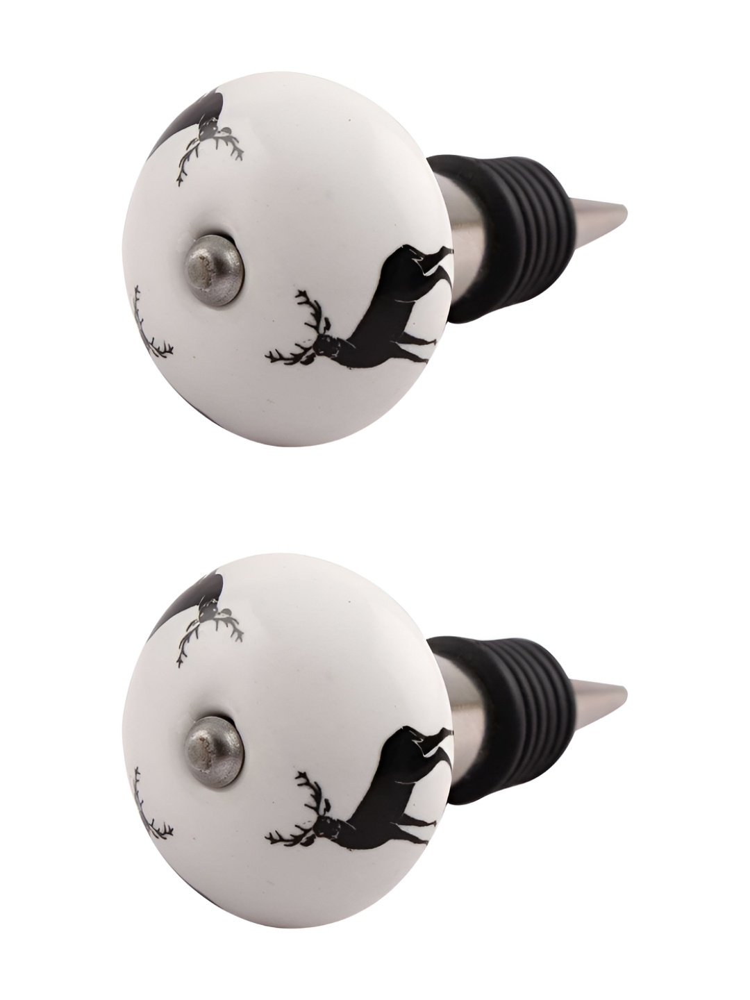 

Indianshelf Rein Deer White & Black 2 Pieces Ceramic Wine Bottles Stoppers