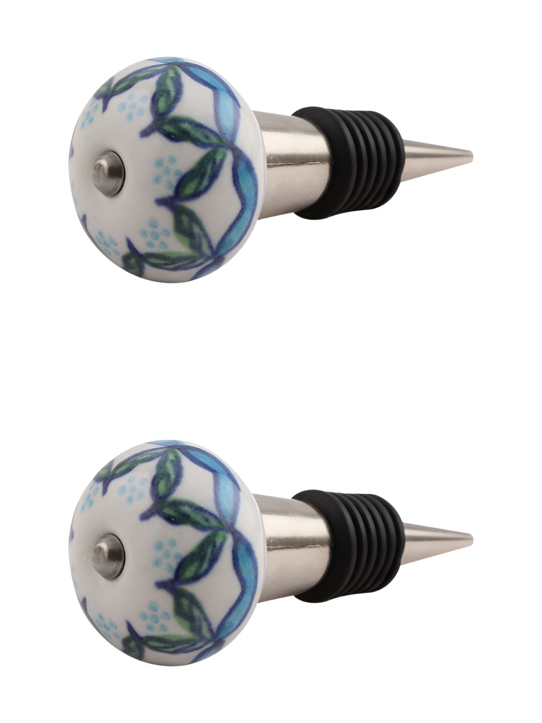 

Indianshelf Green & White 2 Pieces Floral Printed Ceramic Wine Bottle Stoppers