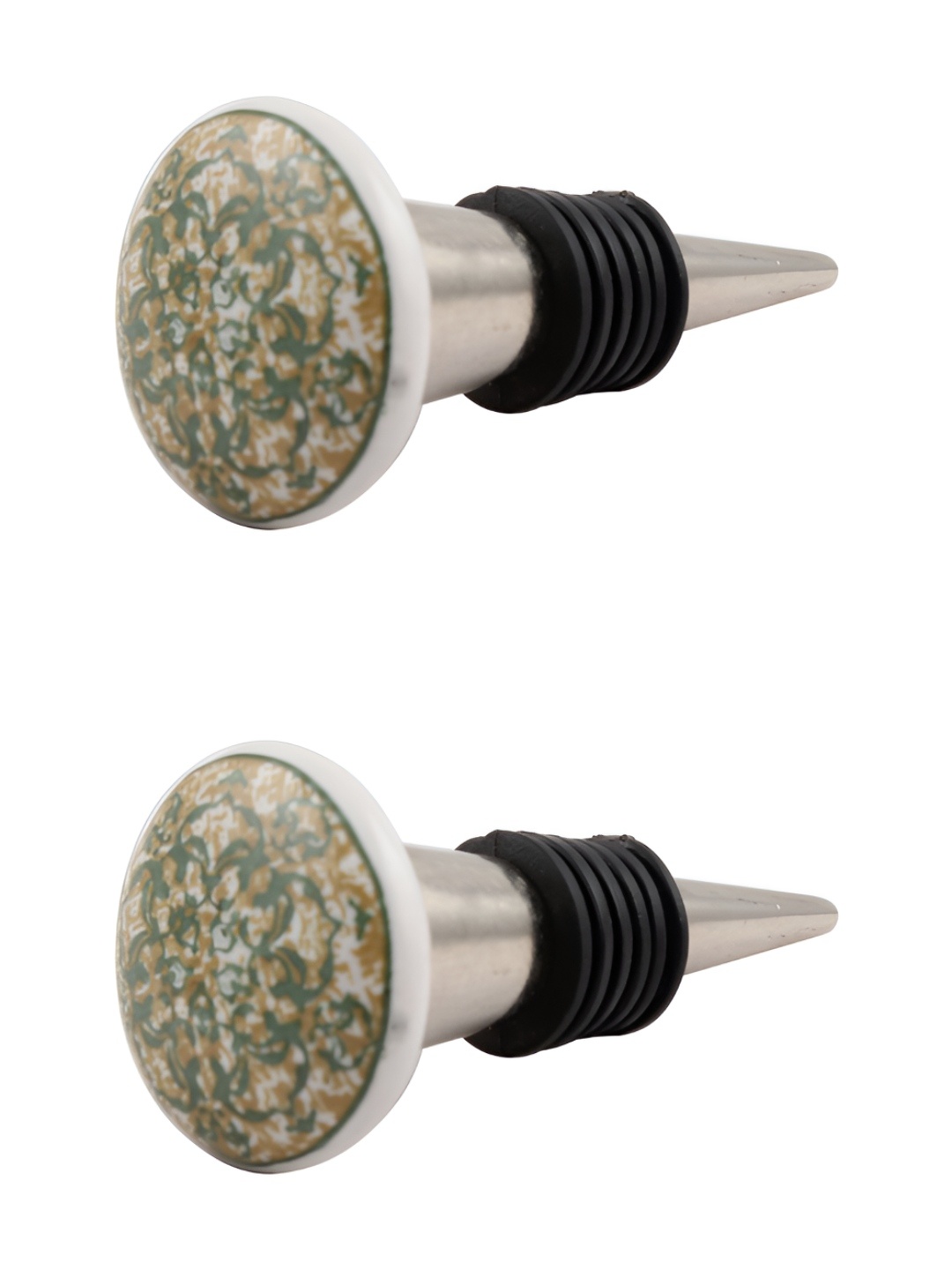 

Indianshelf Green & Silver Toned Printed Ceramic Wine Bottle Stopper
