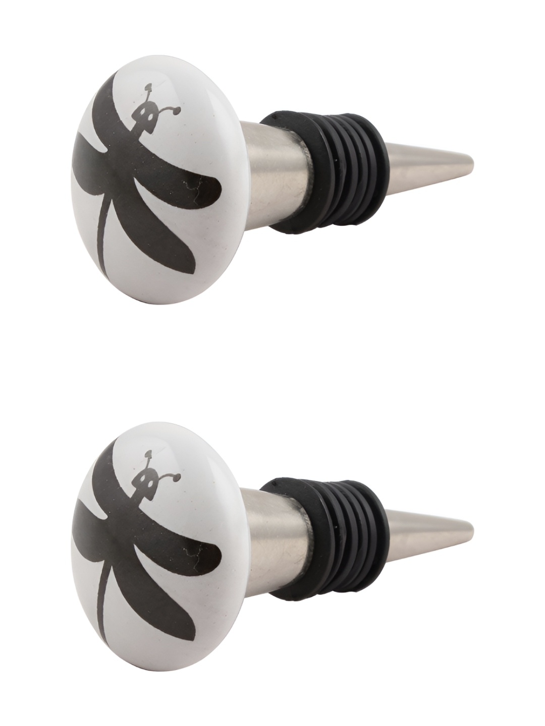 

Indianshelf Black 2 Pieces Butterfly Printed Ceramic Leak-Proof Wine Bottle Stoppers