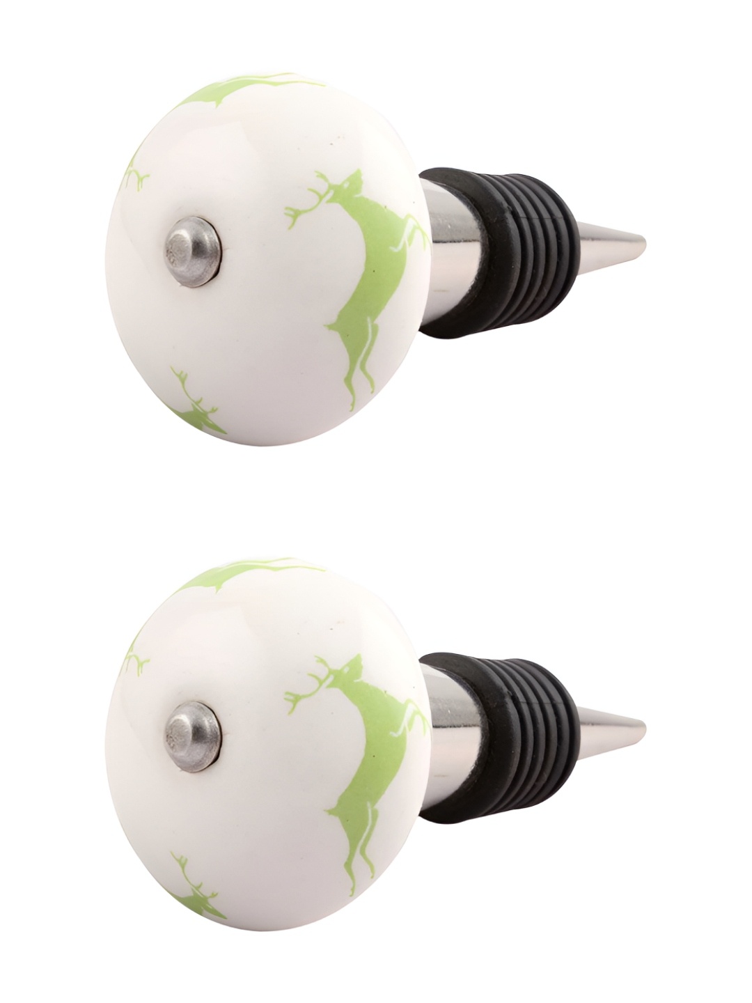 

Indianshelf Green and White 2 Pieces Rein Deer Printed Ceramic Wine Bottle Stoppers
