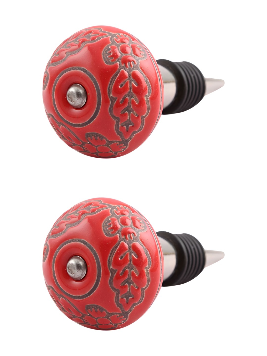 

Indianshelf Red and Grey 2 Pieces Leaf Flower Printed Ceramic Wine Bottle Stoppers