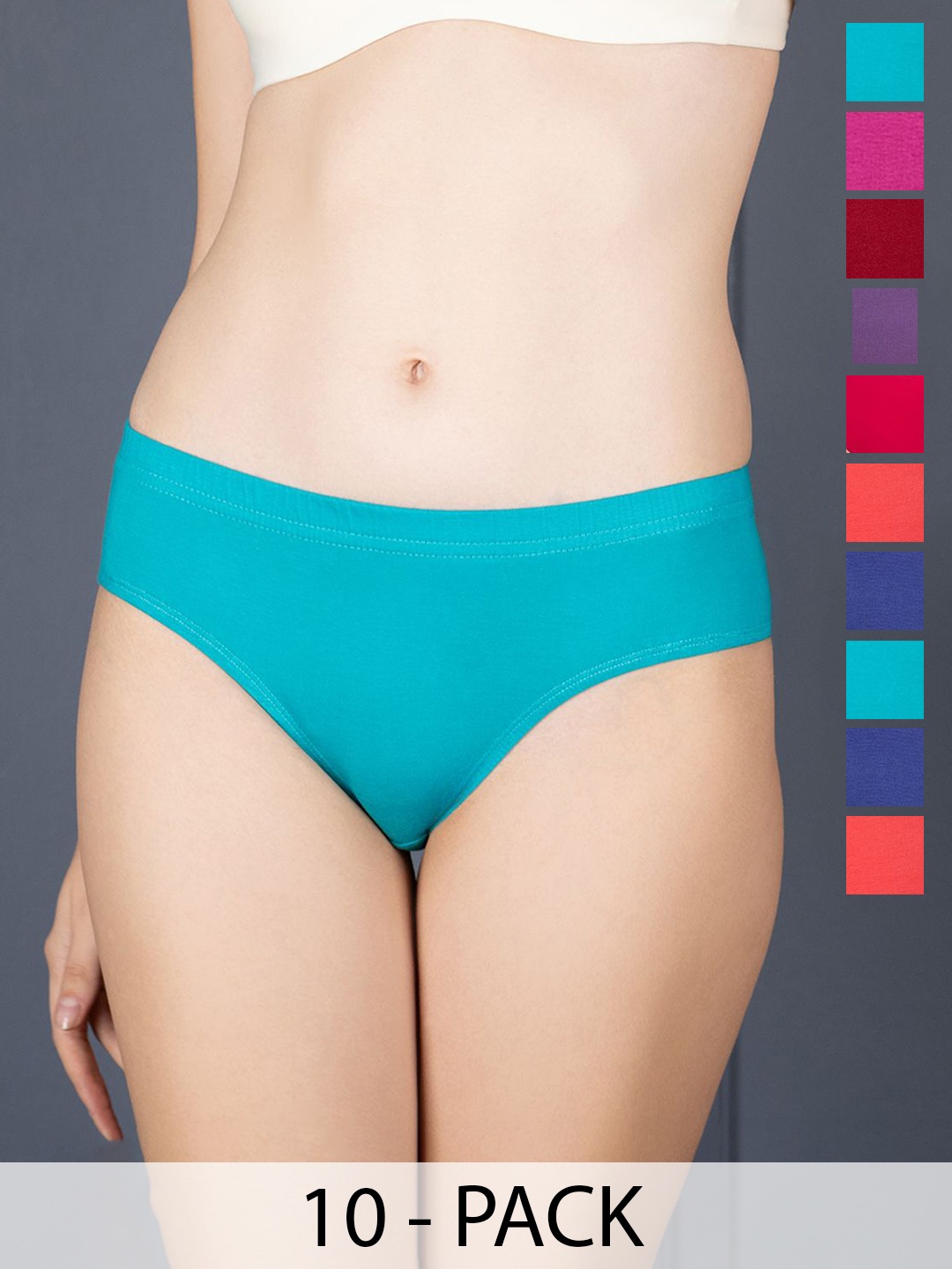 

Lux Cozi Women Pack Of 10 Pure Cotton Mid-Rise Assorted Hipster Briefs