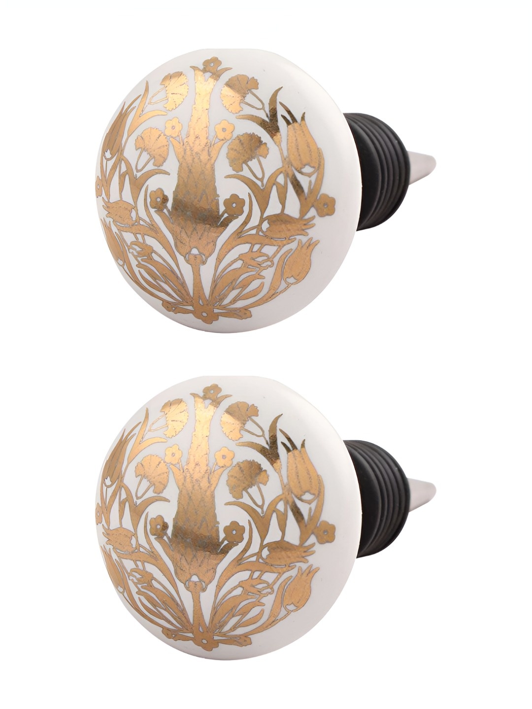 

Indianshelf Gold Toned & White 2 Pieces Ceramic Wine Bottle Stopper