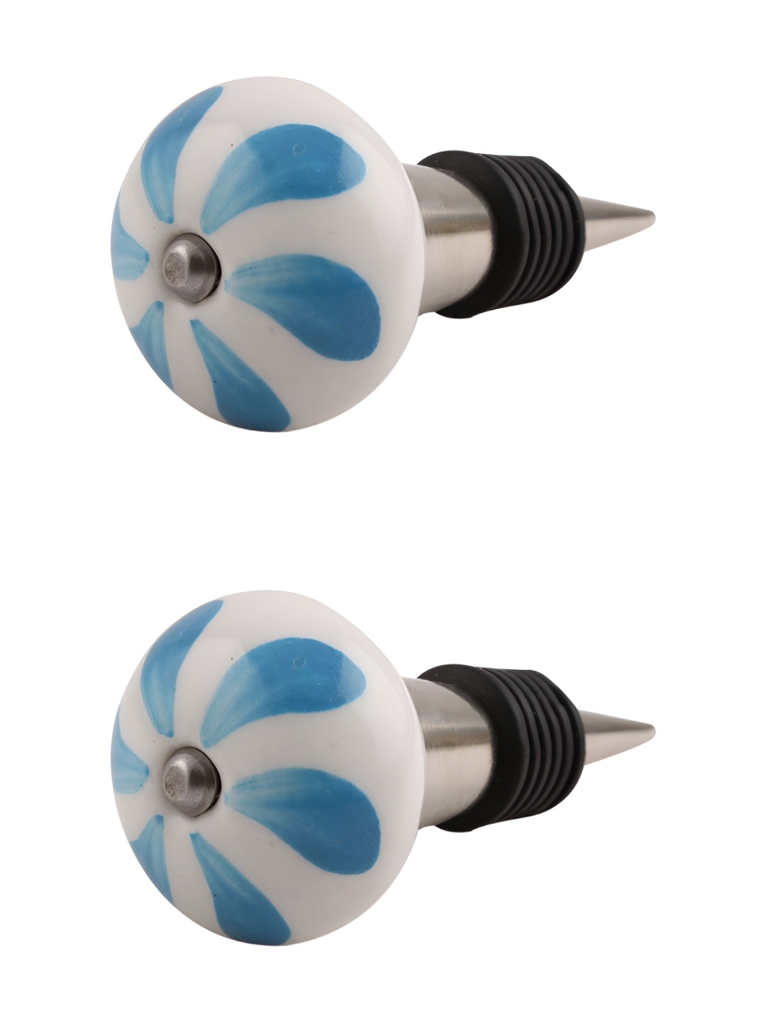 Indianshelf Blue & White 2 Pieces Printed Ceramic Wine Bottle Stoppers