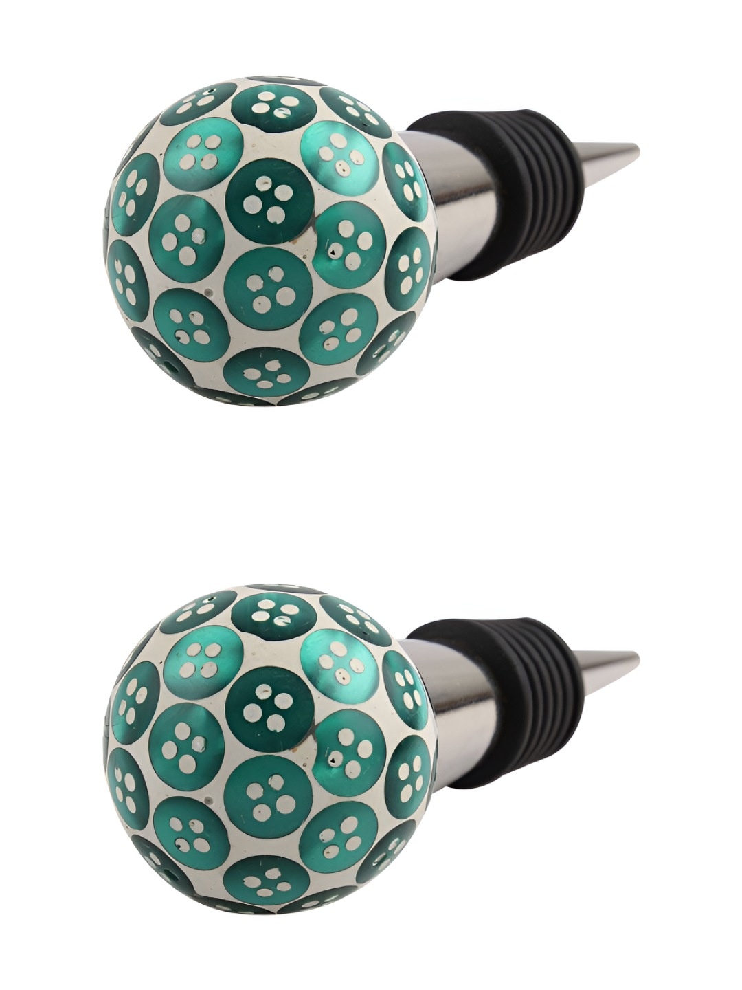 

Indianshelf Green and White 2 Pieces Button Printed Resin Wine Bottle Stoppers