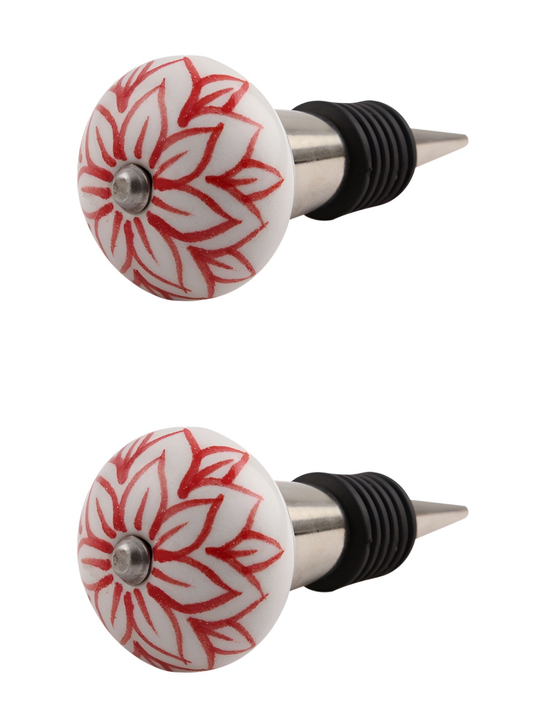 

Indianshelf White & Red 2 Pieces Floral Printed Ceramic Wine Bottle Stopper