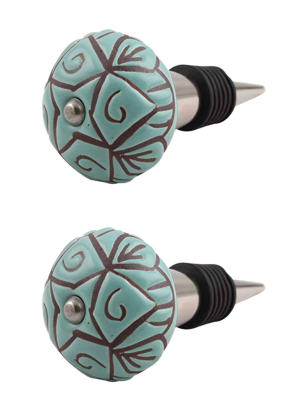 

Indianshelf Green & Brown 2 Pieces Printed Ceramic Wine Bottle Stoppers