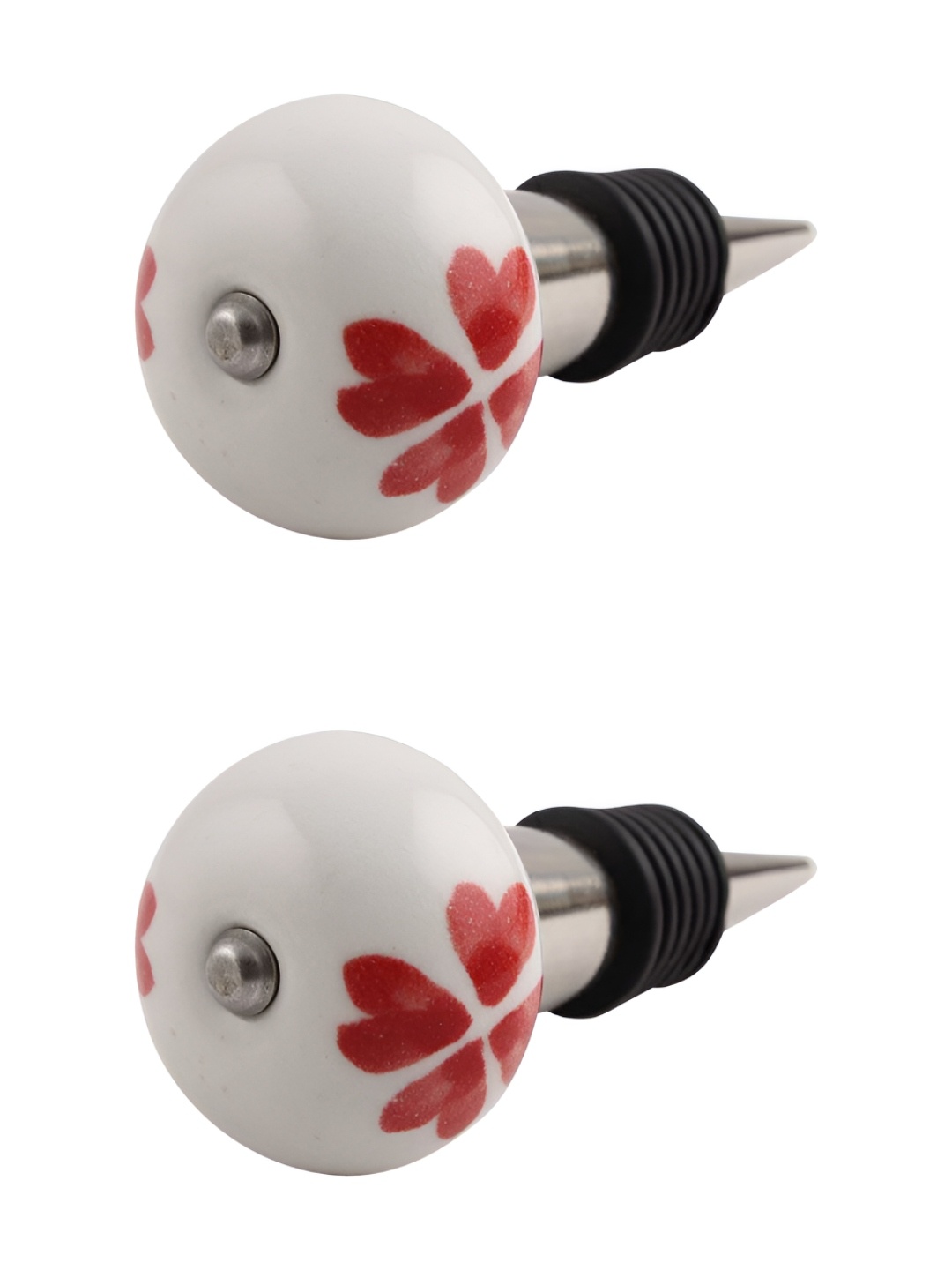 

Indianshelf White & Red 2 Pieces Floral Printed Ceramic Wine Bottle Stopper