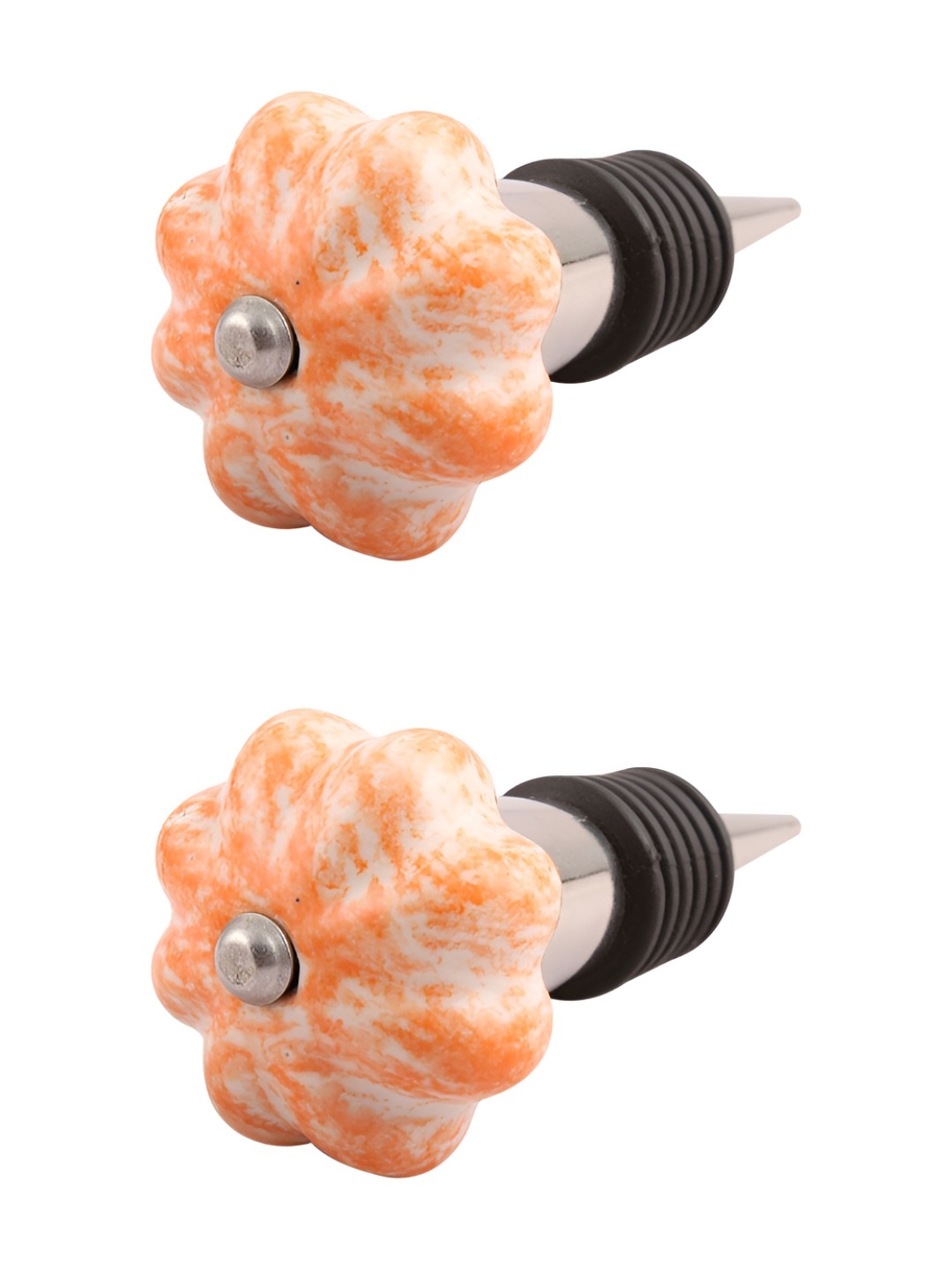 

Indianshelf Orange & White 2 Pieces Sprinkled Printed Ceramic Wine Bottle Stopper