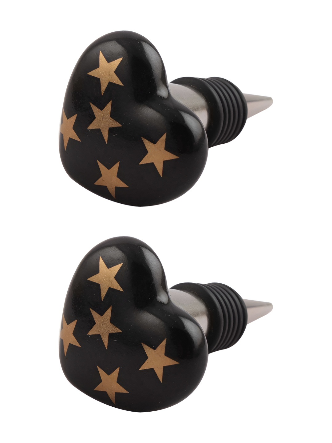 

Indianshelf Black & Brown 2 Pieces Printed Heart Shaped Ceramic Wine Bottle Stopper