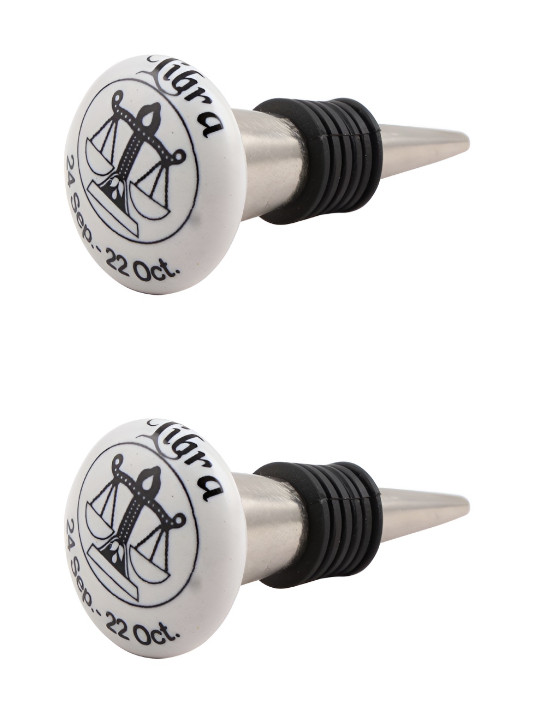 Indianshelf White & Black 2 Pieces Libra Kid Printed Ceramic Wine Bottle Stoppers