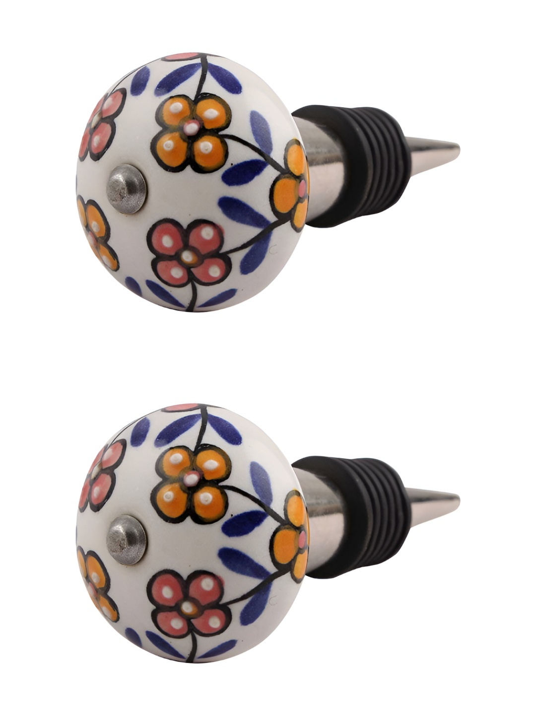 

Indianshelf Mustard & Blue 2 Pieces Printed Ceramic Wine Bottle Stopper