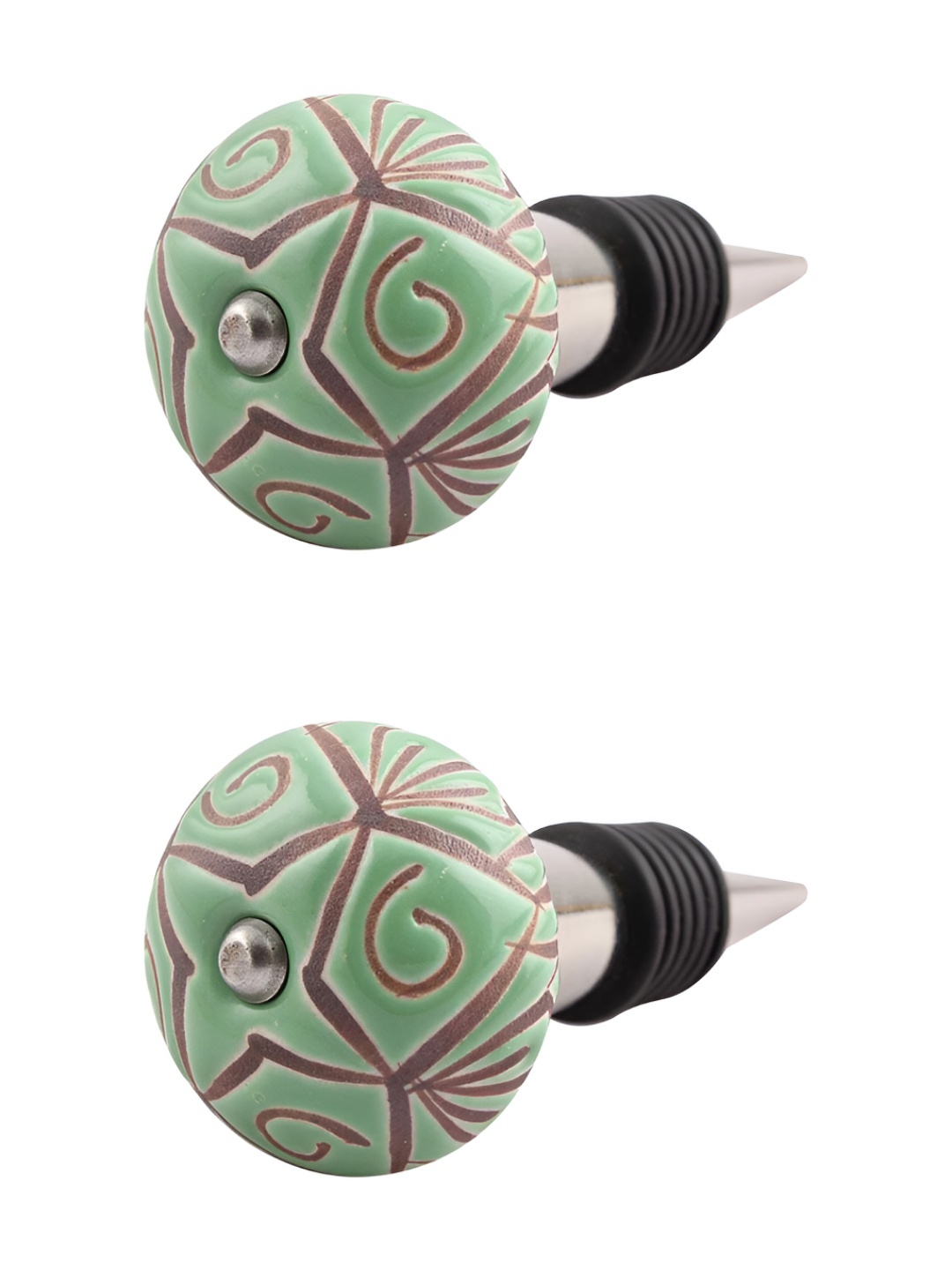 

Indianshelf Green and Brown 2 Pieces Floral Printed Ceramic Wine Bottle Stoppers
