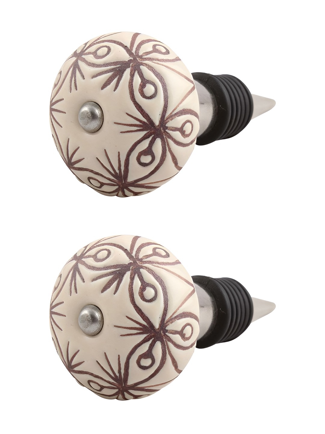 

Indianshelf Beige & Purple 2 Pieces Floral Textured Ceramic Wine Bottle Stoppers