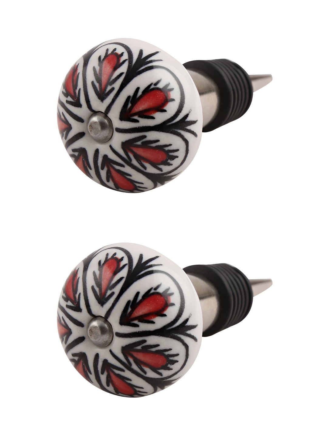 Indianshelf Red and White 2 Pieces Drop Printed Ceramic Wine Bottle Stoppers