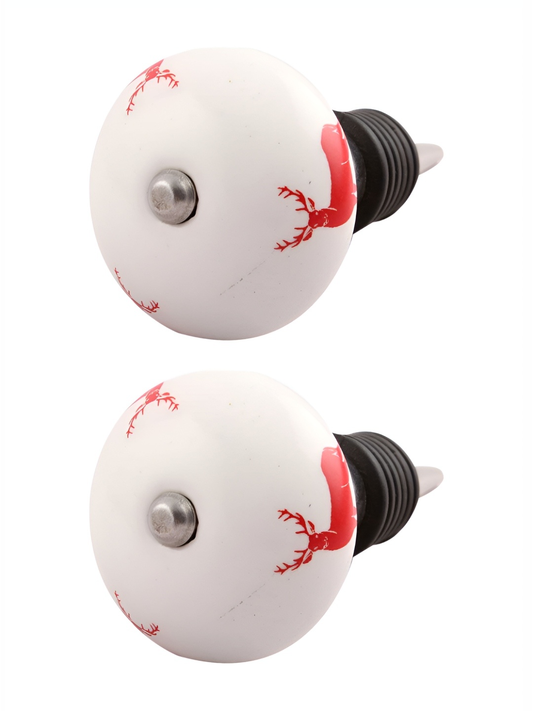 

Indianshelf Red & White 2 Pieces Deer Printed Ceramic Wine Bottle Stopper
