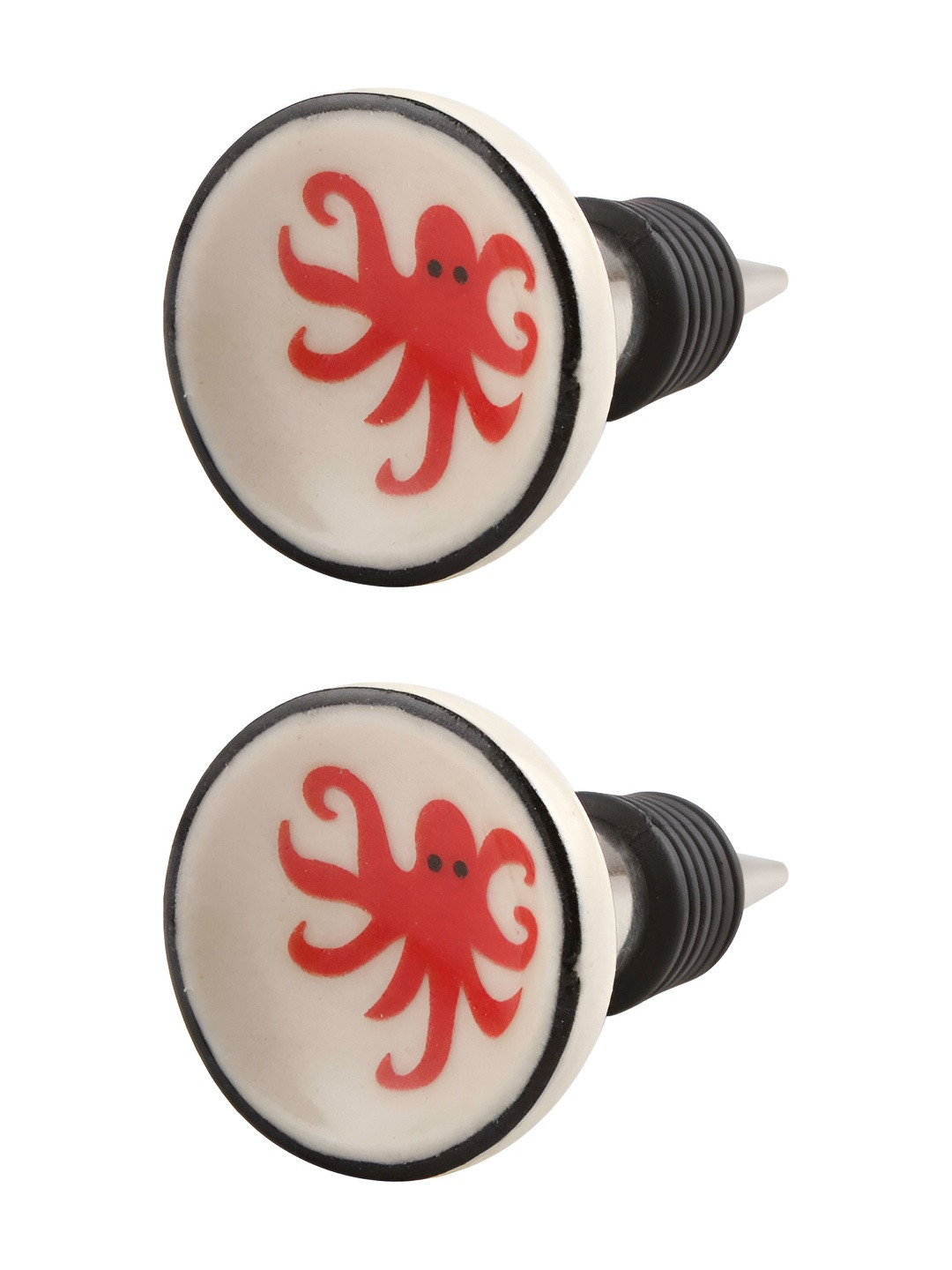 

Indianshelf Red and White 2 Pieces Octopus Printed Ceramic Wine Bottle Stoppers