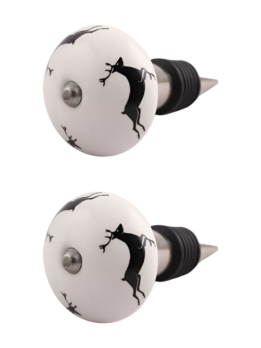 

Indianshelf Black & White 2 Pieces Printed Ceramic Wine Bottle Stopper