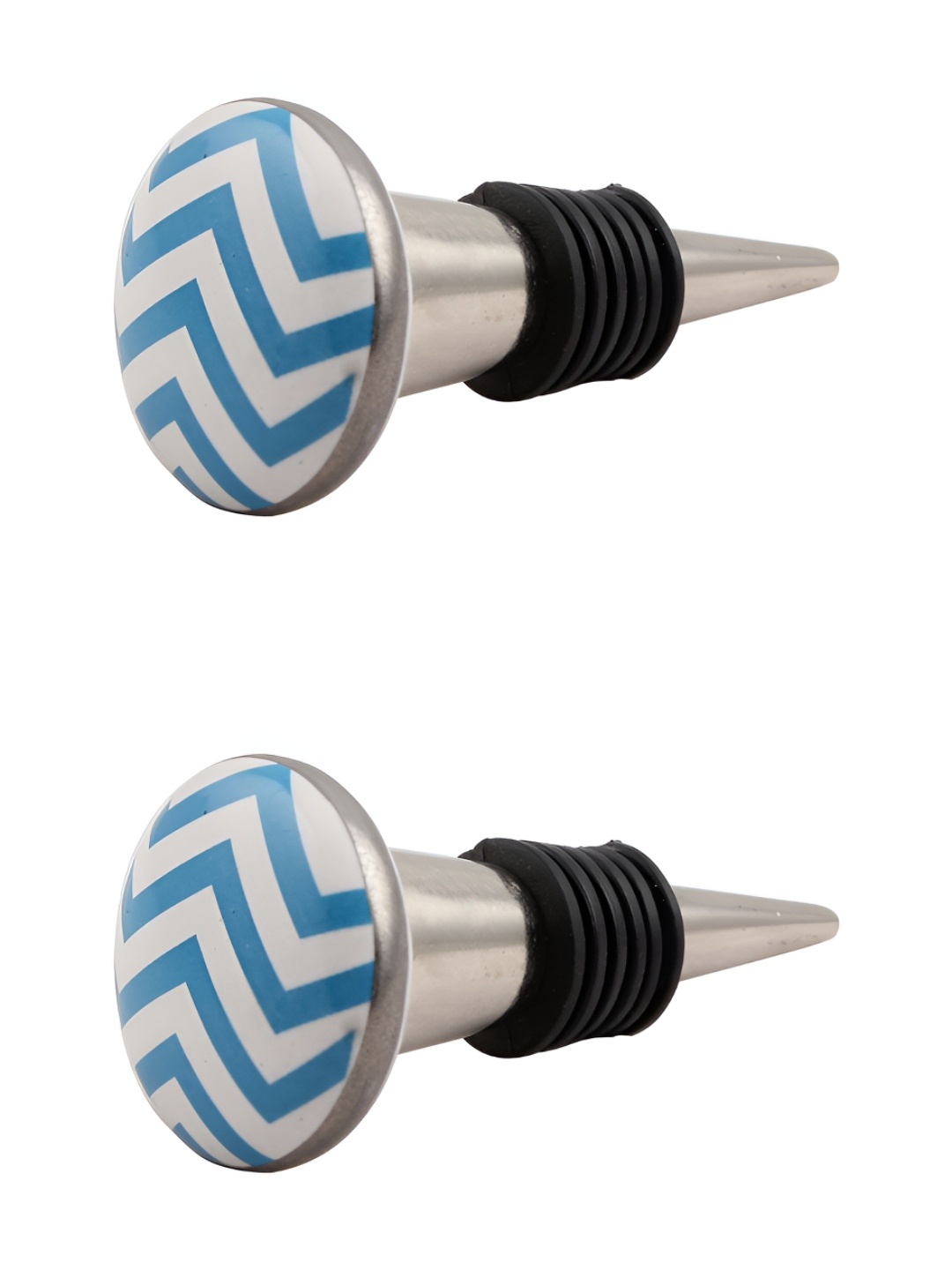 

Indianshelf Turquoise Blue & White 2 Pieces Printed Ceramic Wine Bottle Stopper