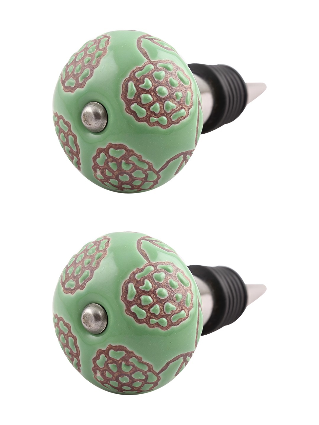 

Indianshelf Green & Brown 2 Pieces Textured Ceramic Wine Bottle Stoppers