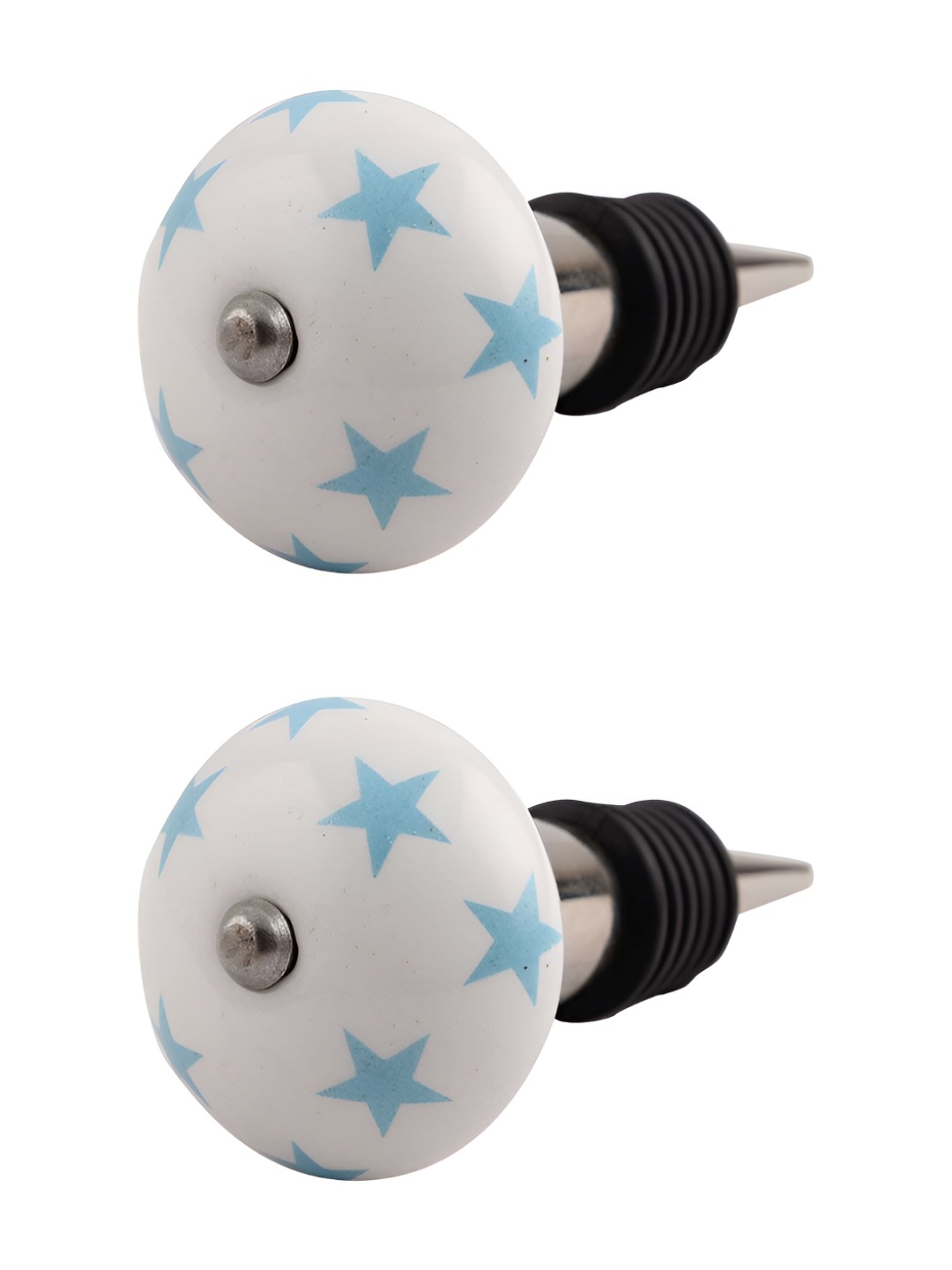 

Indianshelf White & Blue 2 Pieces Star Printed Ceramic Wine Bottle Stoppers
