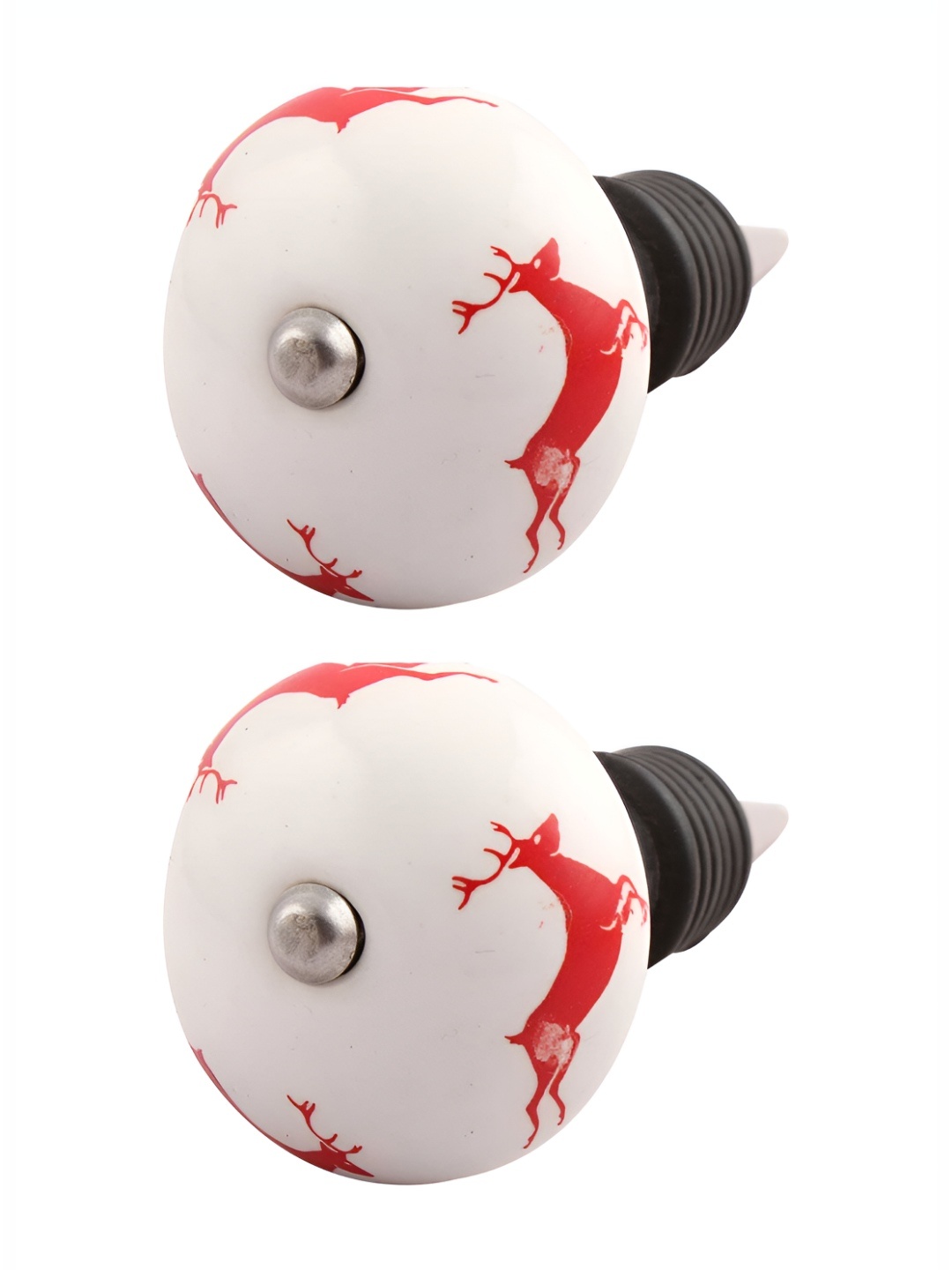 

Indianshelf Red & White 2 Pieces Rein Deer Printed Ceramic Leak-Proof Wine Bottle Stopper