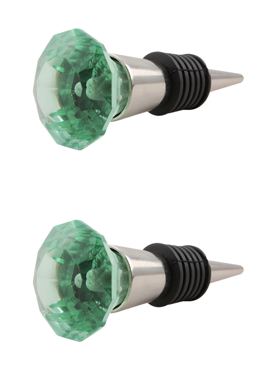 

Indianshelf Green & Silver Toned 2 Pieces Glass Wine Bottle Stopper