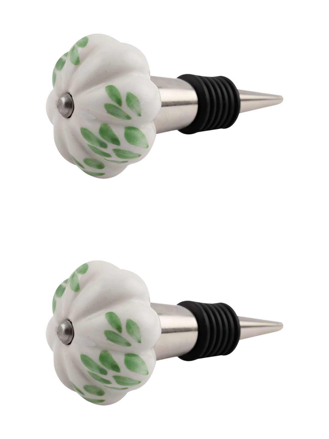 

Indianshelf Green & White 2 Pieces Leaf Melon Printed Ceramic Wine Bottle Stoppers