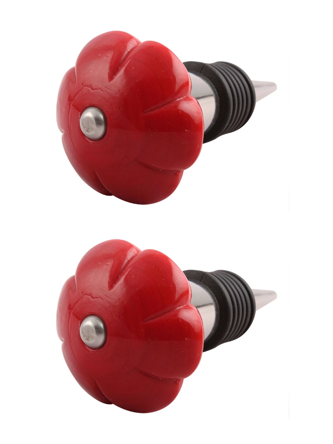 

Indianshelf Red and Black 2 Pieces Melon Flower Textured Glass Wine Bottle Stoppers