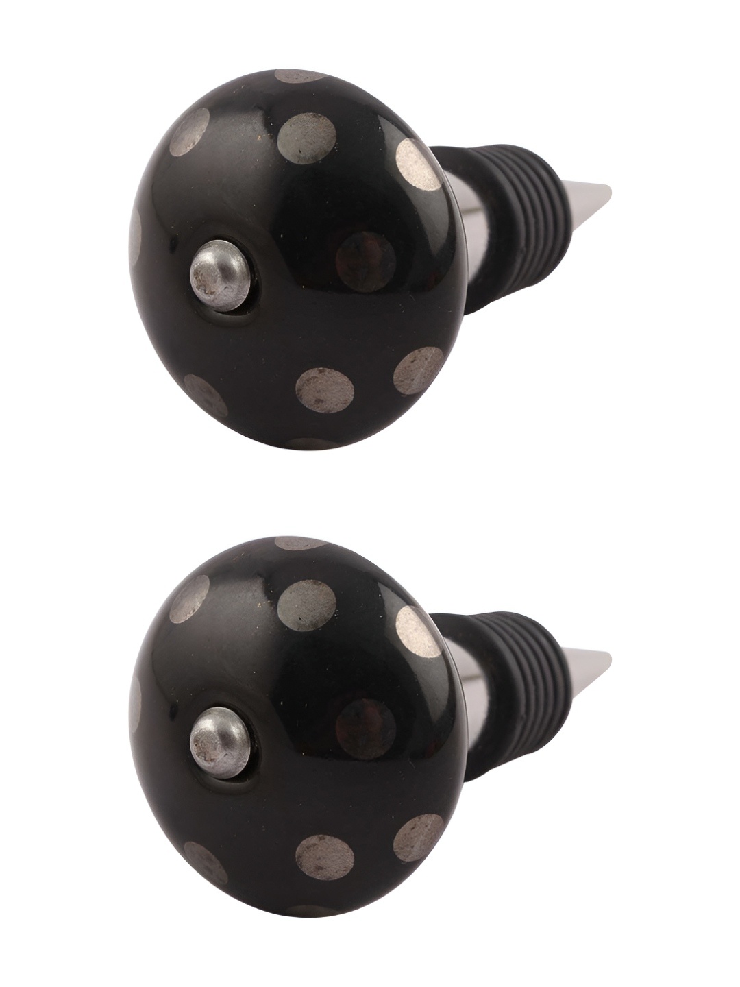 

Indianshelf Silver-Toned and Black 2 Pieces Dot Printed Ceramic Wine Bottle Stoppers