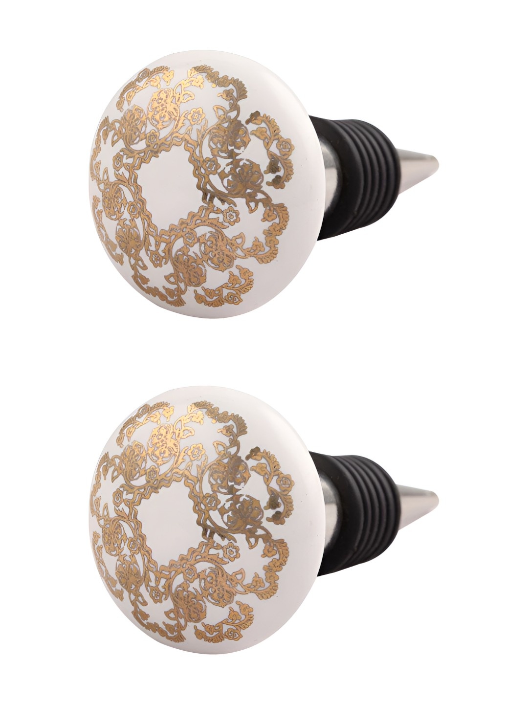 

Indianshelf Gold Toned & White 2 Pieces Flower Wine Bottle Stopper
