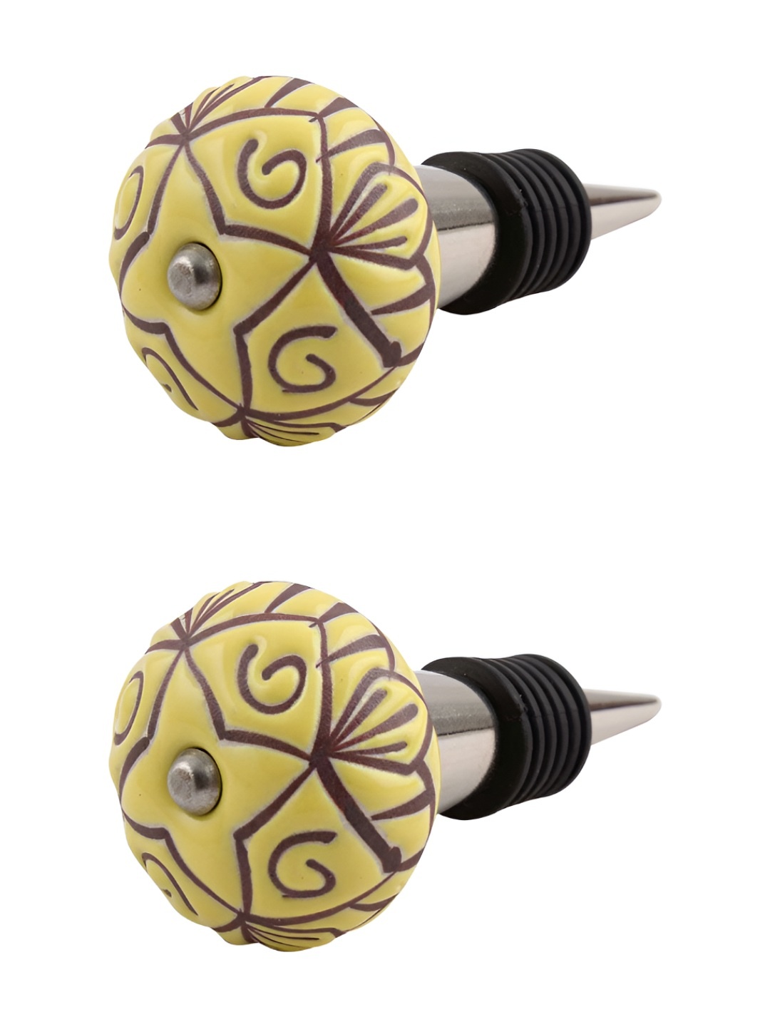 

Indianshelf Yellow & Brown 2 Pieces Floral Wine Bottle Stoppers