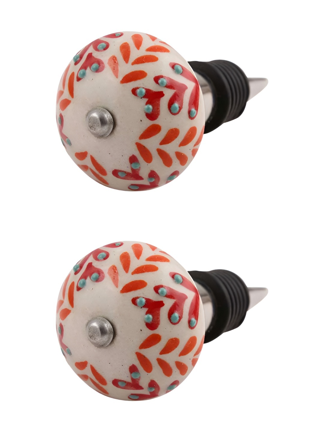 Indianshelf Red & White 2 Pieces Floral Printed Ceramic Wine Bottle Stoppers