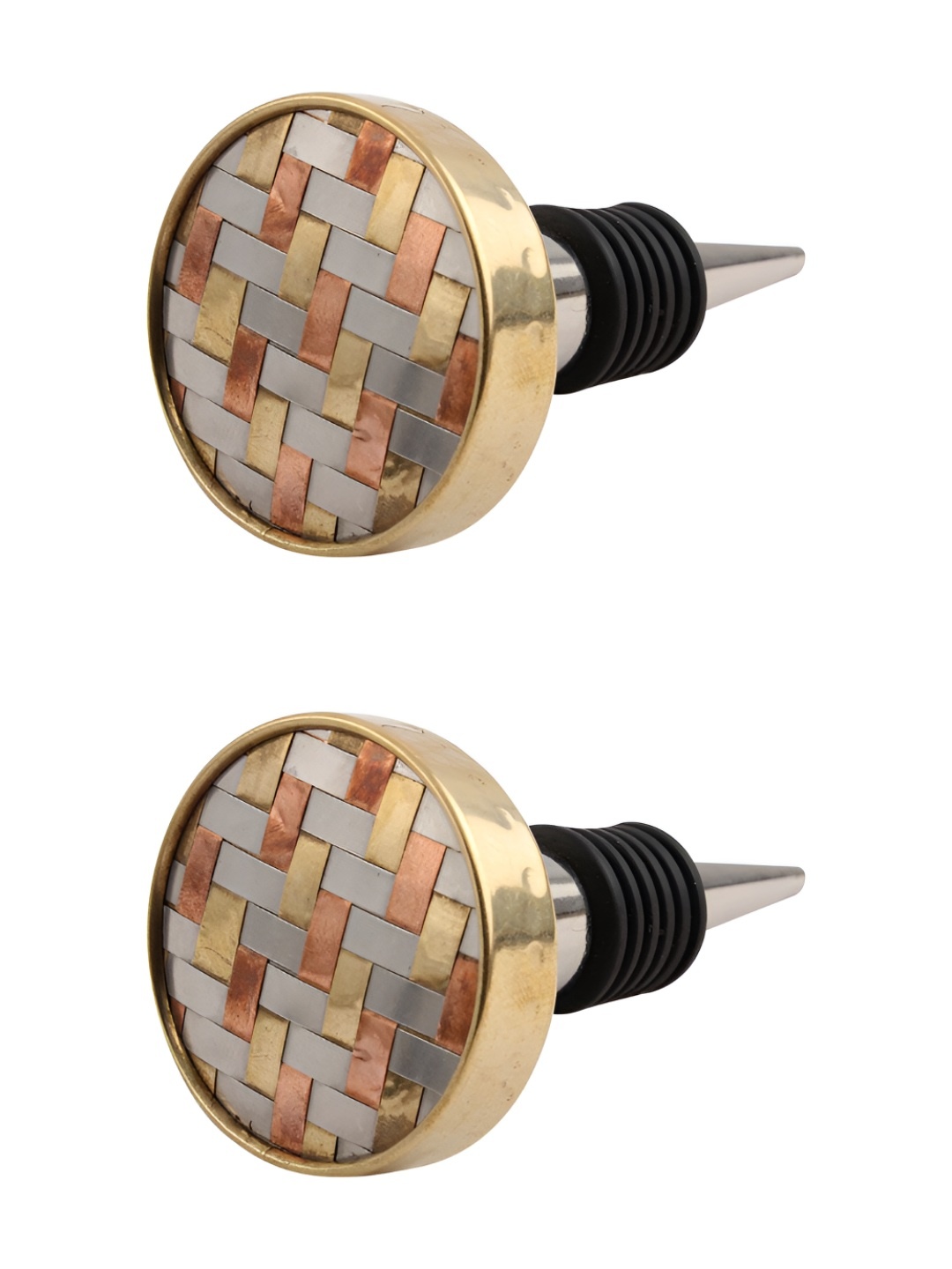 Indianshelf Silver-Toned & Brown 2 Pieces Wooden Round Wine Bottle Stoppers