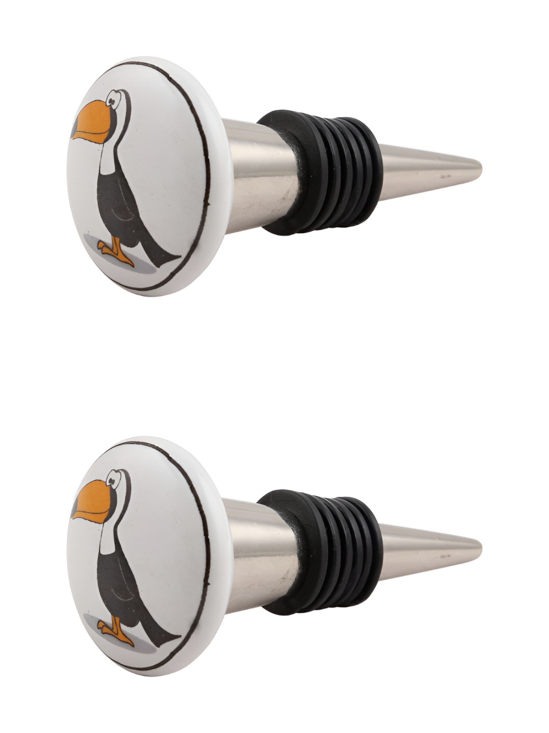 

Indianshelf White & Black 2 Pieces Penguin Printed Ceramic Wine Bottle Stoppers