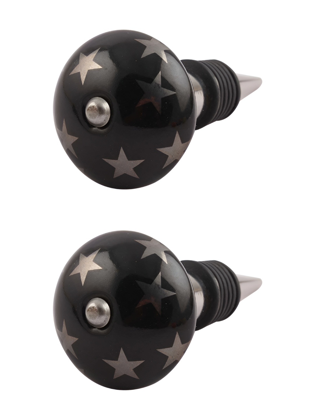

Indianshelf Silver Toned & Black 2 Pieces Printed Ceramic Wine Bottle Stopper