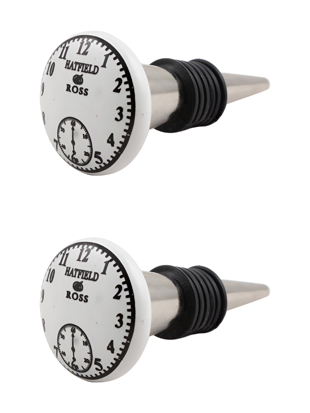 

Indianshelf White & Black 2 Pieces Hatfield Ross Clock Printed Ceramic Wine BottleStoppers