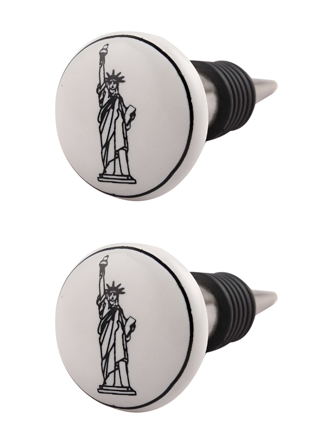 

Indianshelf Black & White 2 Pieces Printed Ceramic Wine Bottle Stoppers