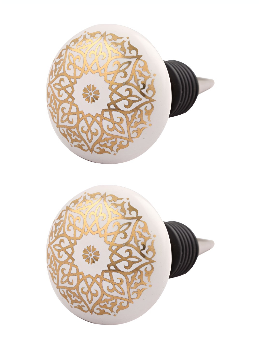 

Indianshelf Gold-Toned and White 2 Pieces Floral Printed Ceramic Wine Bottle Stoppers