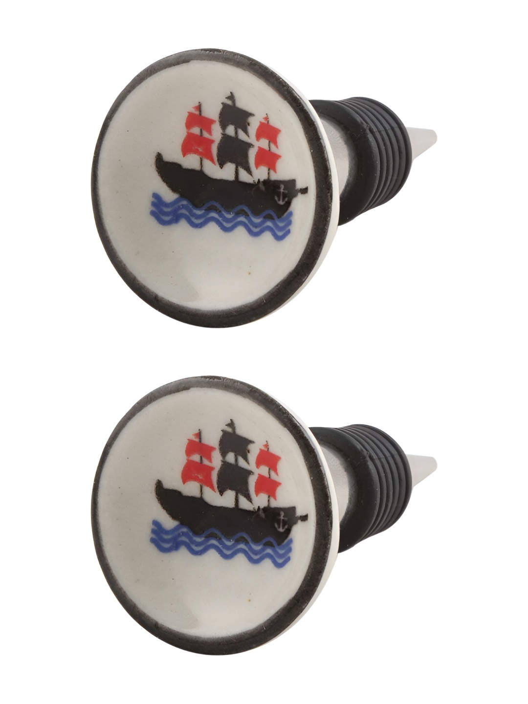 

Indianshelf Black & White 2 Pieces Ship Printed Ceramic Wine Bottle Stoppers