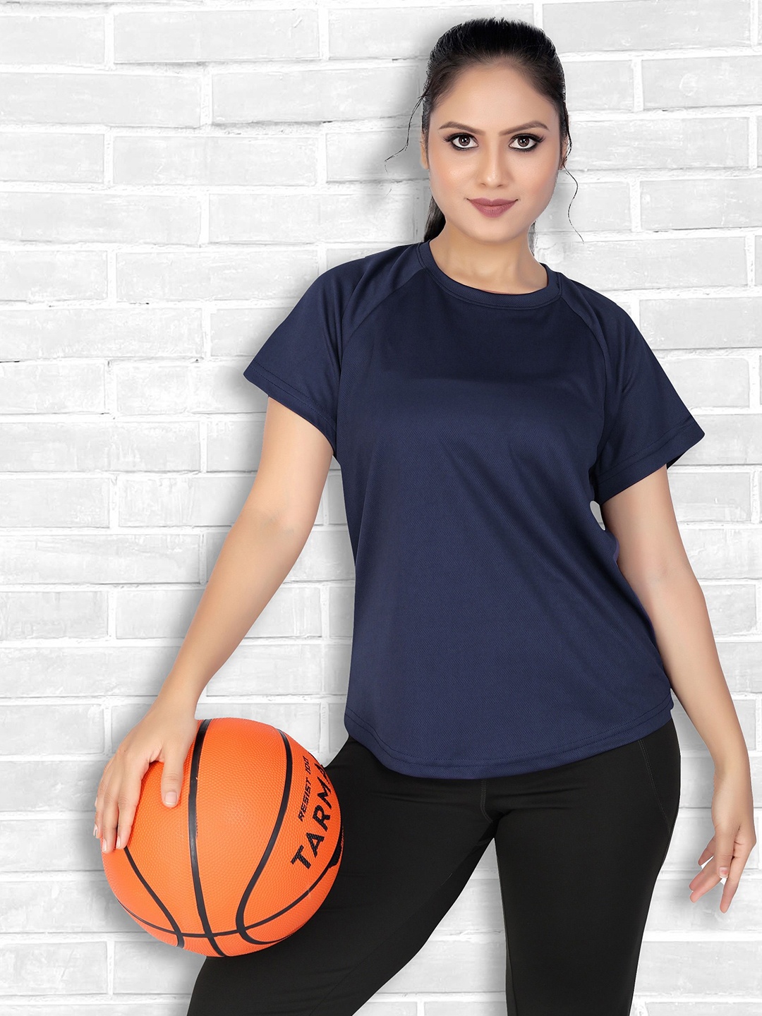 

MYO2 Women Solid Round Neck T-shirt, Navy blue